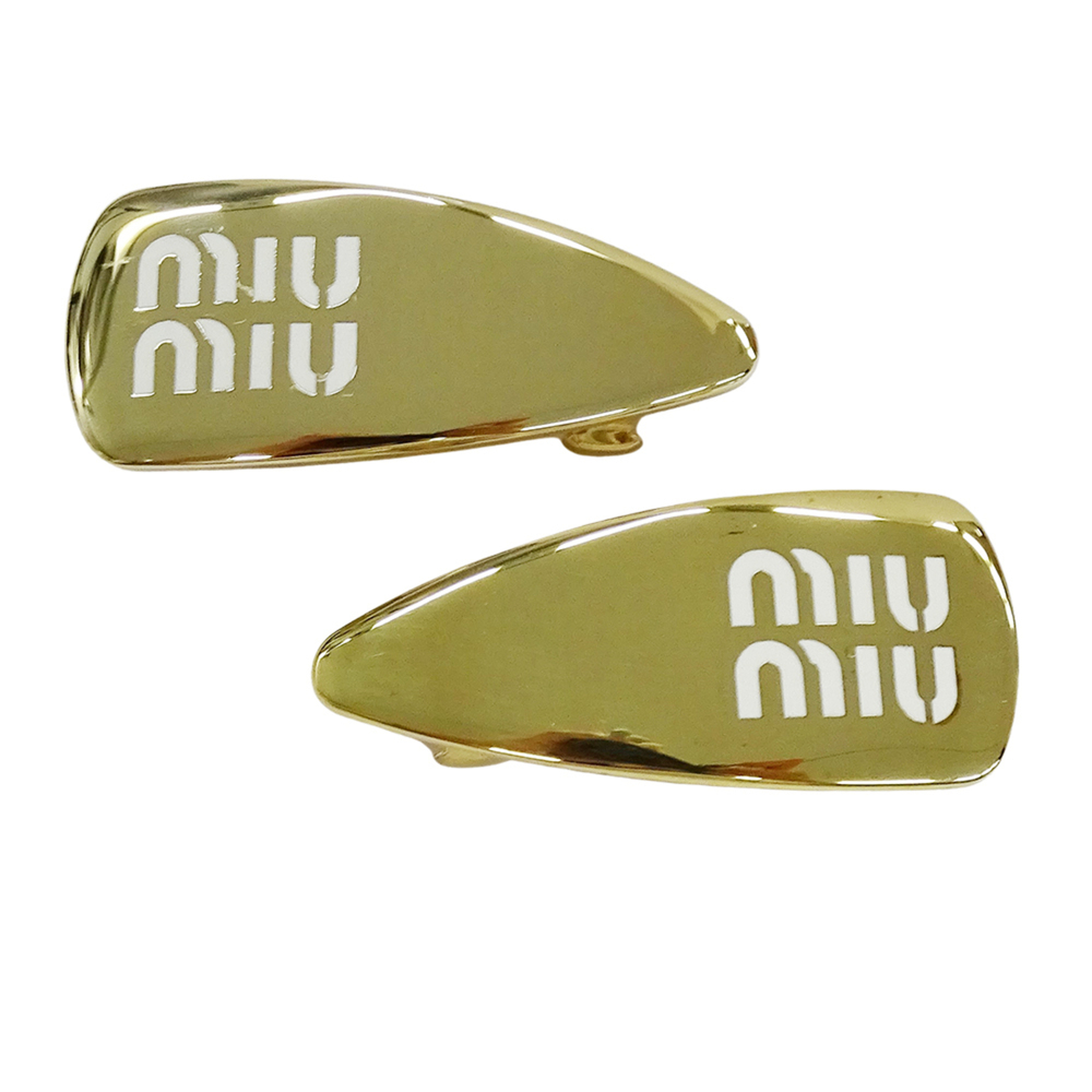 Miu Miu Miu Hair Accessory for Women - Brand Name Enamel Metal Clip, Gold, 5I...